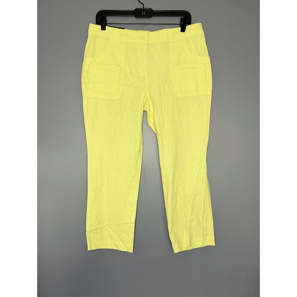 New York & Co Pants Womens 8 Yellow Linen Cotton Crop Straight Leg Lightweight
